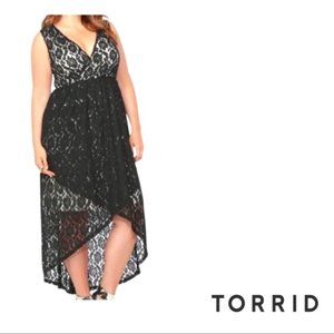 EUC 1X Torrid Black Lace High Low Dress